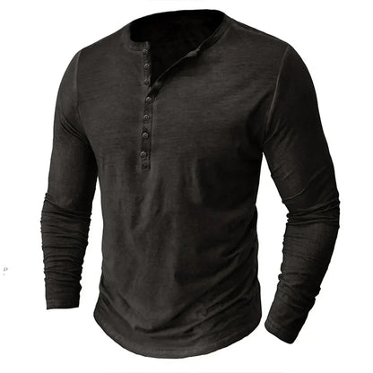 Henley-Shirt | Einfarbig | Knopfleiste am Kragen | Langärmliges T-Shirt | Herrenhemd-Dunkelgrau-S-Chaps Herrenmode