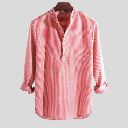 Henley-Shirt – Langärmliges gestreiftes Shirt für Männer-Rot-M-Chaps Herrenmode