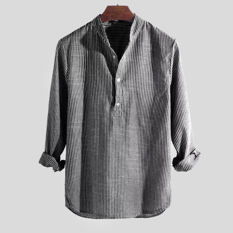 Henley-Shirt – Langärmliges gestreiftes Shirt für Männer-Schwarz-M-Chaps Herrenmode