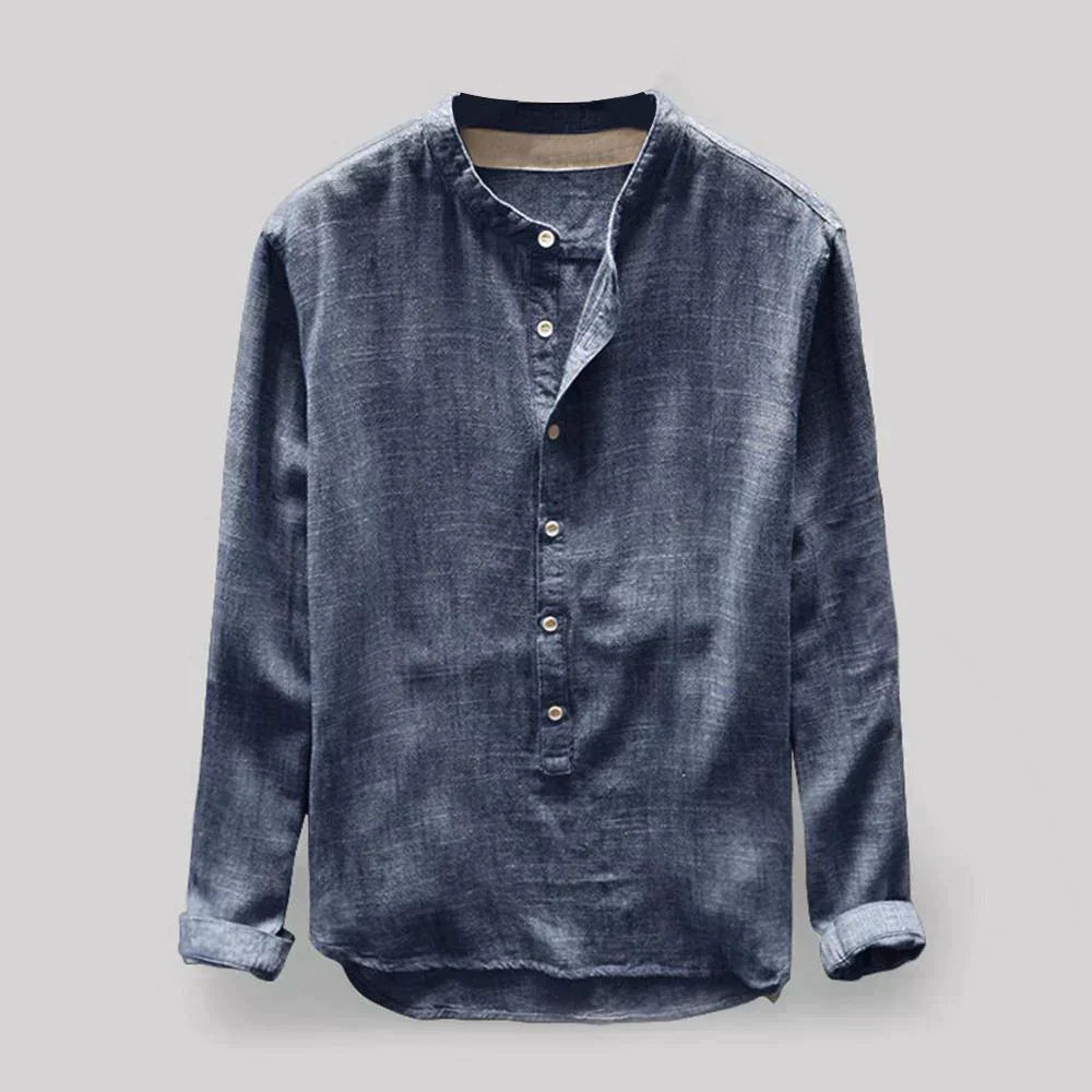 Herren Langarmshirt Leichtes Henley-Shirt mit Knöpfen - BerlinGlamour