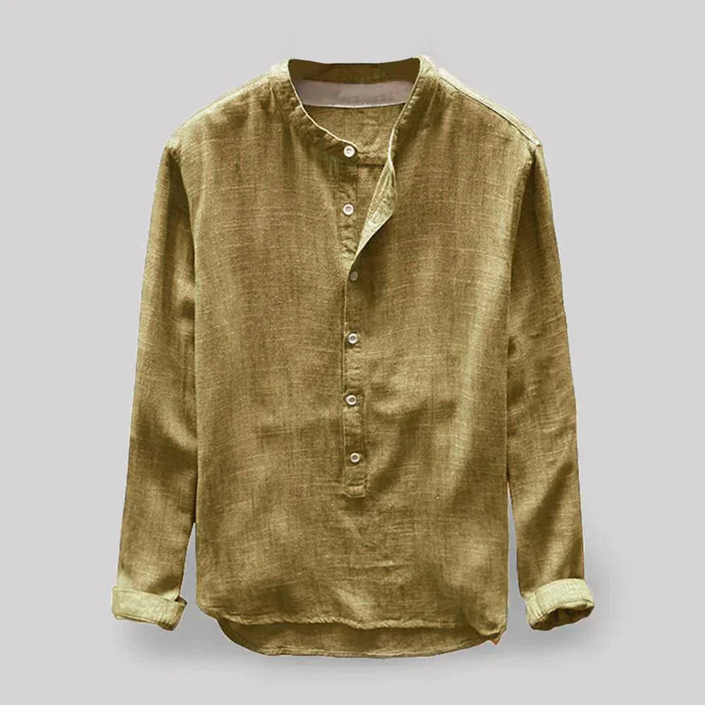 Henley-Shirt – mit Knöpfen – leicht – Langarmshirt – Herrenhemd-Gelb-S-Chaps Herrenmode