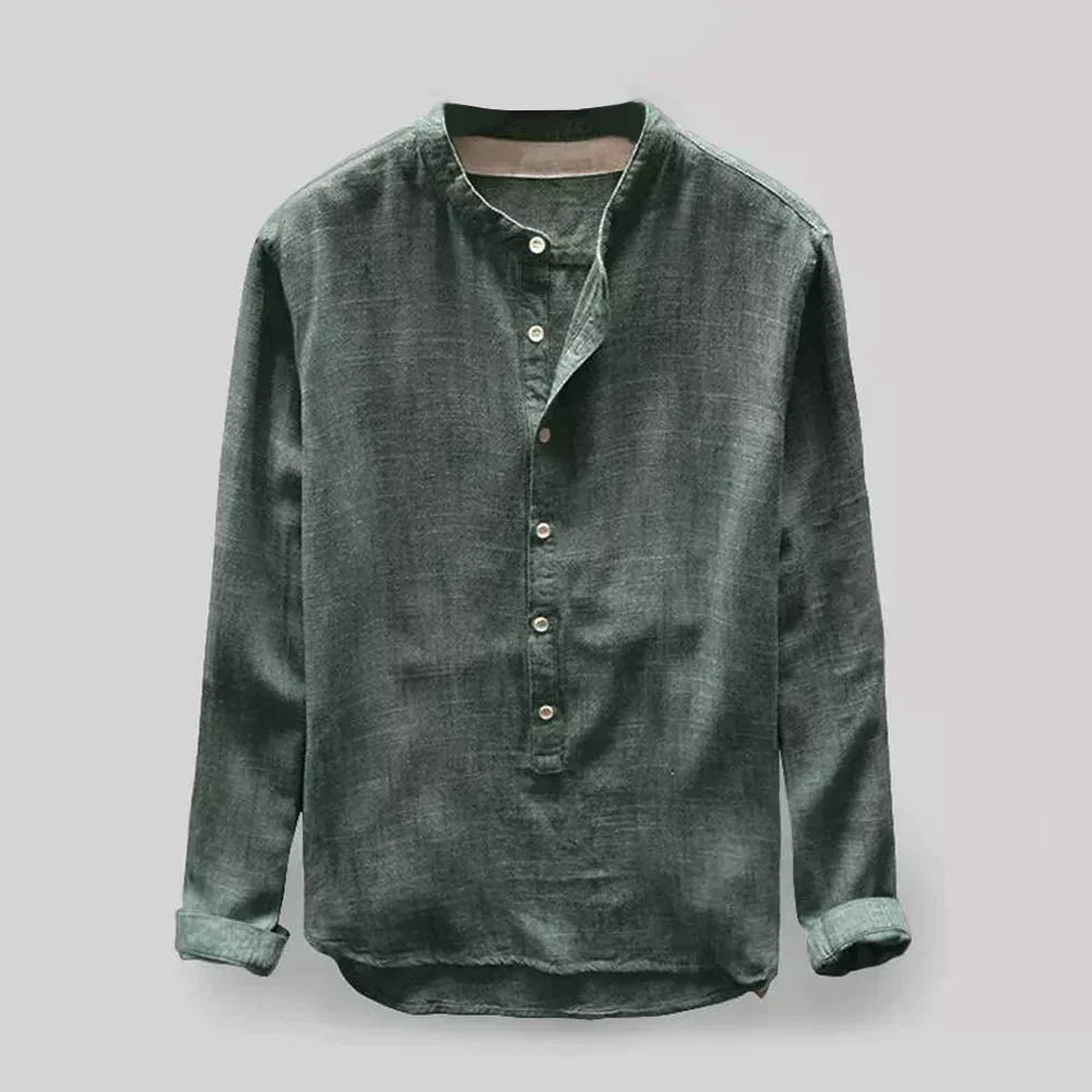 Henley-Shirt – mit Knöpfen – leicht – Langarmshirt – Herrenhemd-Grün-S-Chaps Herrenmode