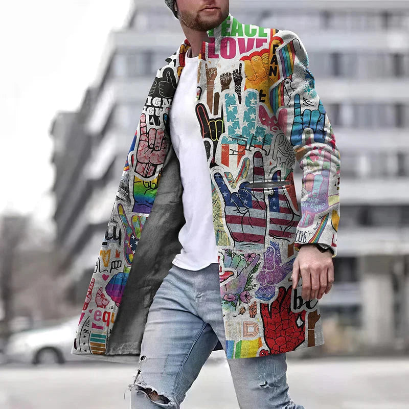 Herren Mantel Mittellang Offen Bunt Herbstjacke - BerlinGlamour