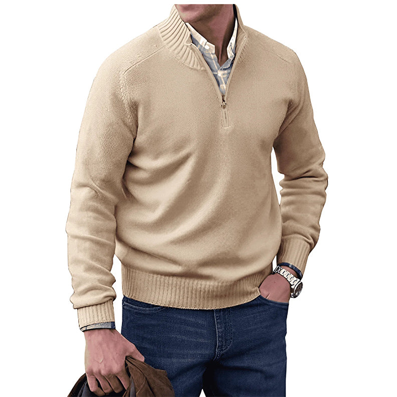 Herren Pullover Reißverschlusskragen Modern Strick - BerlinGlamour