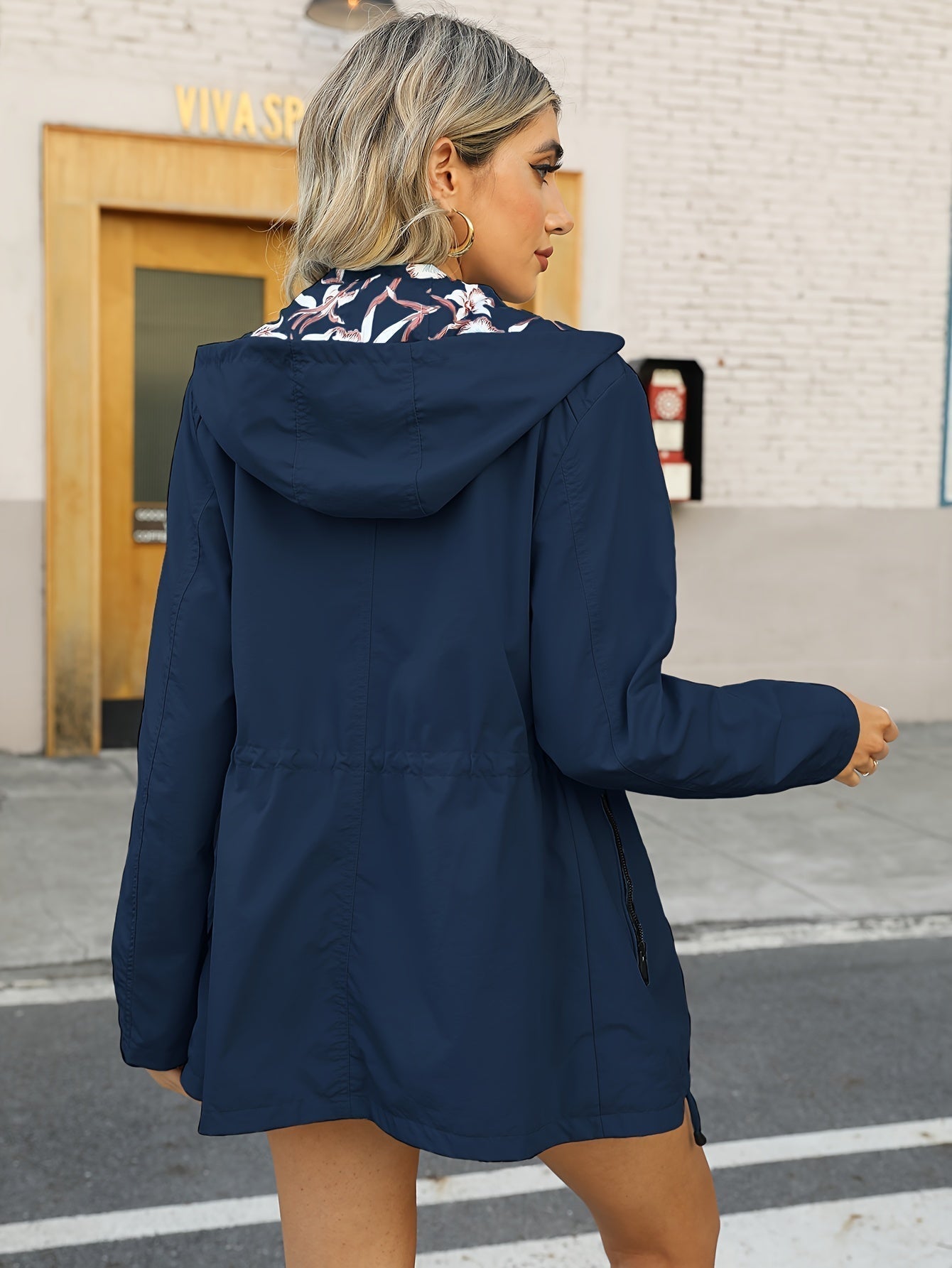 Wasserdichte Damen Regenjacke Kapuze Blumenmuster