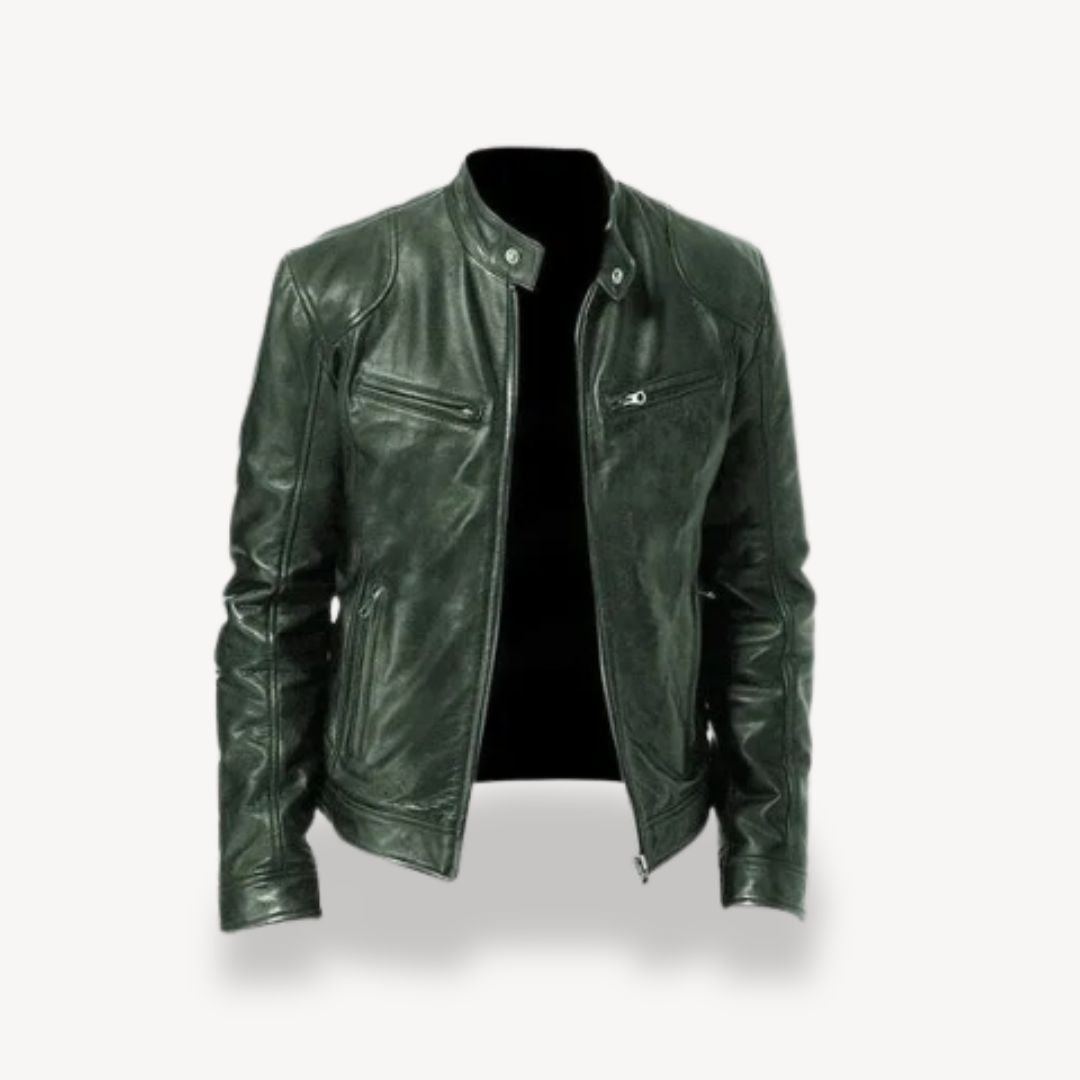 Herren-Bikerjacke aus Leder mit Reißverschluss | Loravelle 0