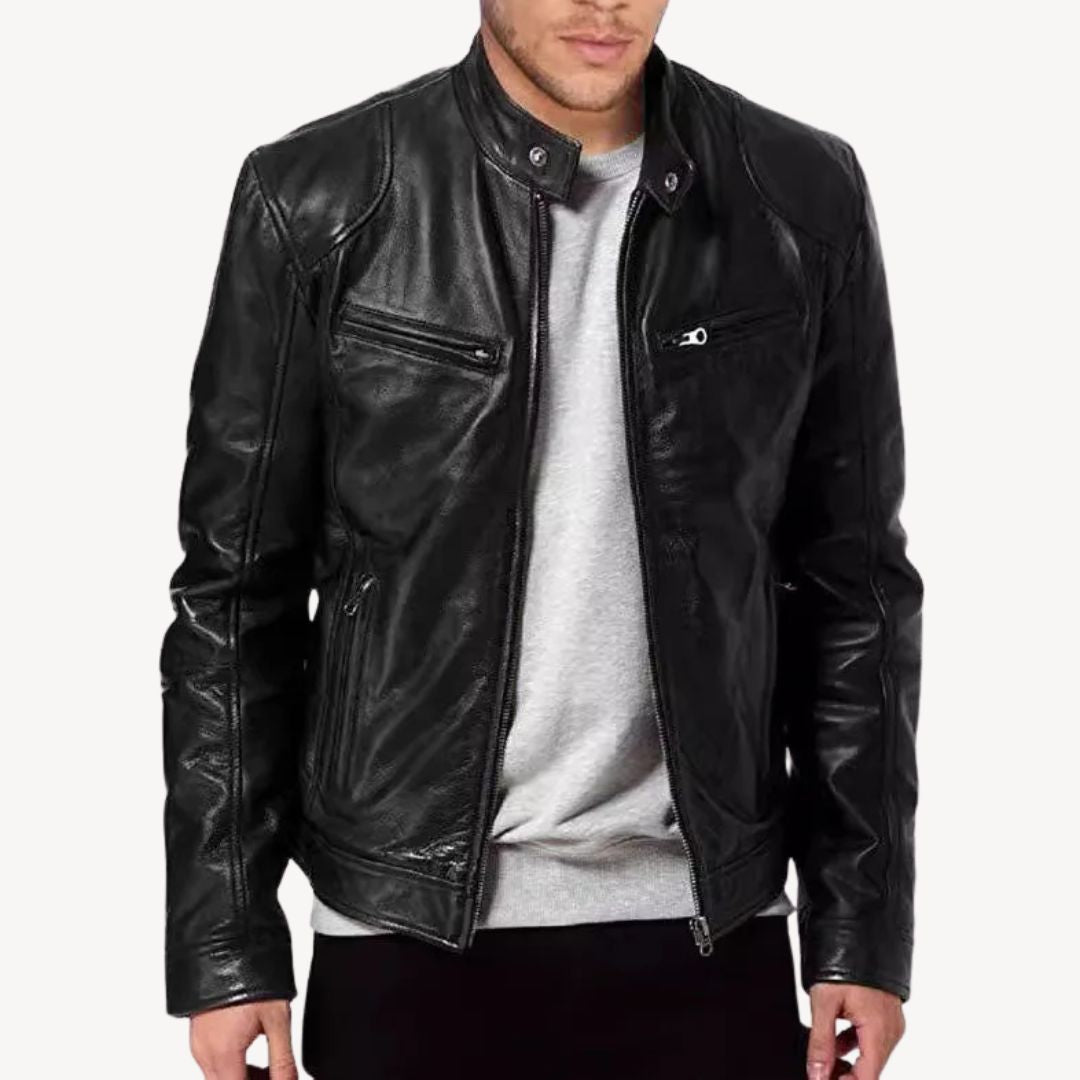 Herren-Bikerjacke aus Leder mit Reißverschluss | Loravelle 1