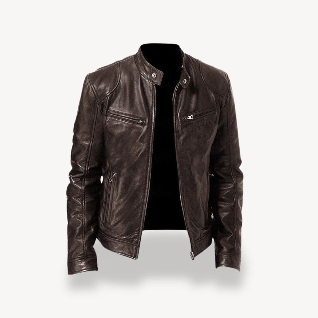 Herren-Bikerjacke aus Leder mit Reißverschluss | Loravelle 3