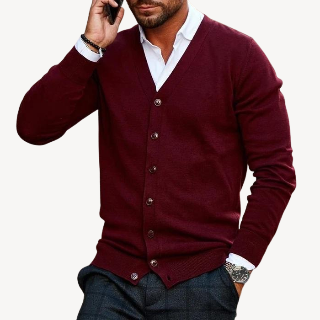 Herren-Cardigan mit V-Ausschnitt und Button-Down-Kragen | Loravelle 0