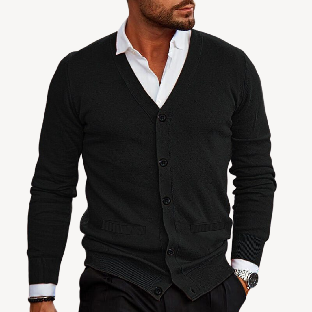 Herren-Cardigan mit V-Ausschnitt und Button-Down-Kragen | Loravelle 2