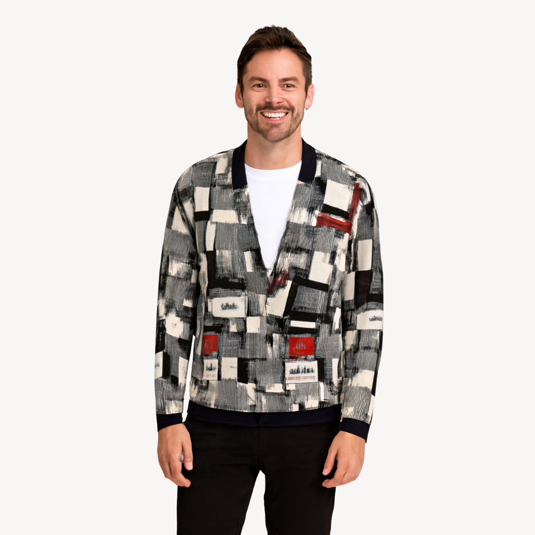 Herren-Cardigan mit geometrischem Print | Loravelle 1