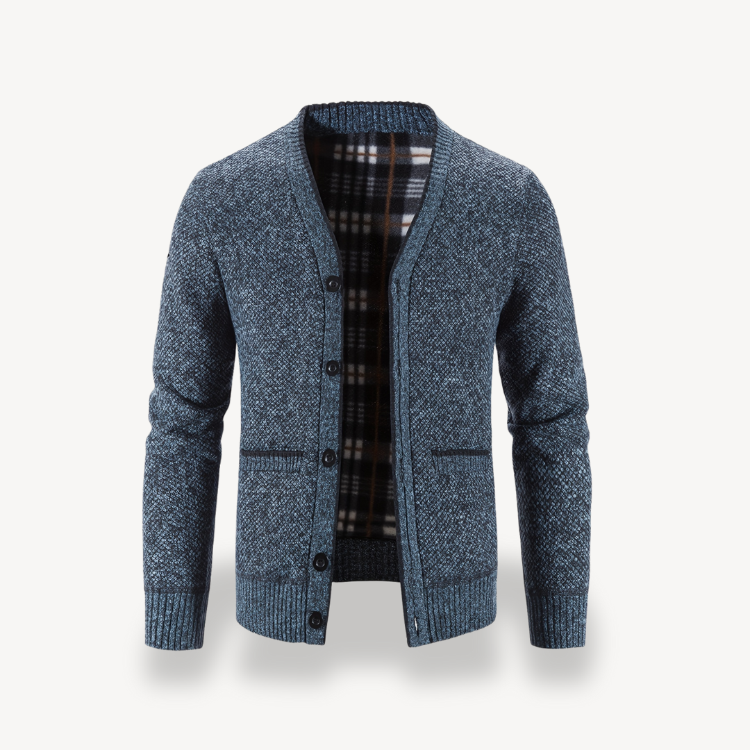Herren-Cardigan mit kariertem Futter 1