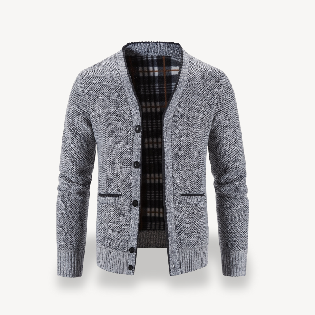 Herren-Cardigan mit kariertem Futter 3