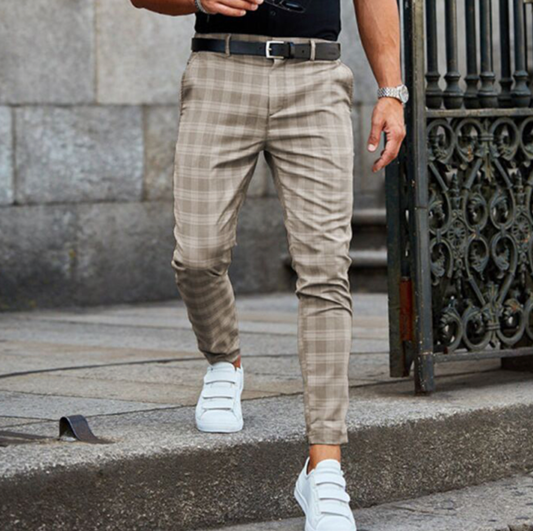 Herren-Chinos – Kariert – Stretch – Skinny-Chinos – Chino-Hosen-Beige-S-Chaps Herrenmode