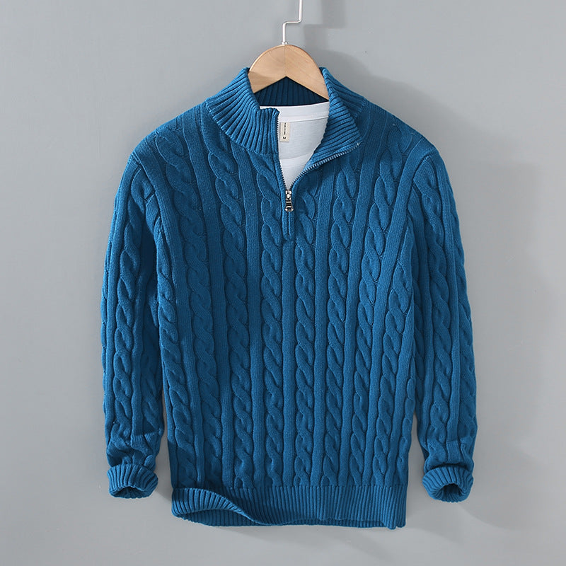 Herren Half Zip Sweater | Kabel Strick | Quarter Zip | Half Zip Pullover | Herren Strickpullover-Blau-S-Chaps Herrenmode