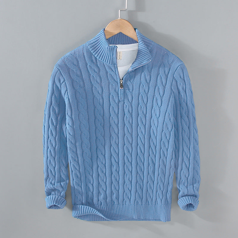 Herren Half Zip Sweater | Kabel Strick | Quarter Zip | Half Zip Pullover | Herren Strickpullover-Hellblau-S-Chaps Herrenmode