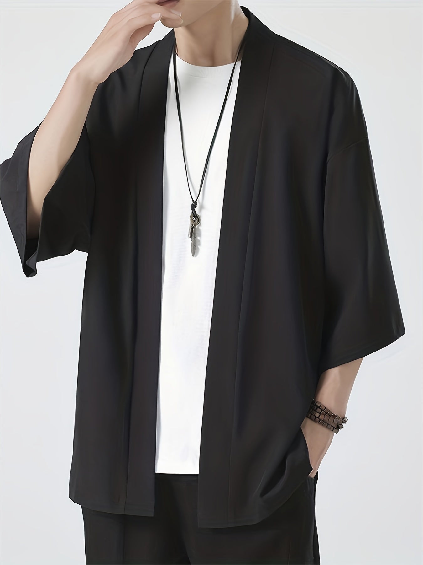 Herren Kimono Overshirt Locker Sitzend Kurzärmelig Offene Vorderseite - BerlinGlamour