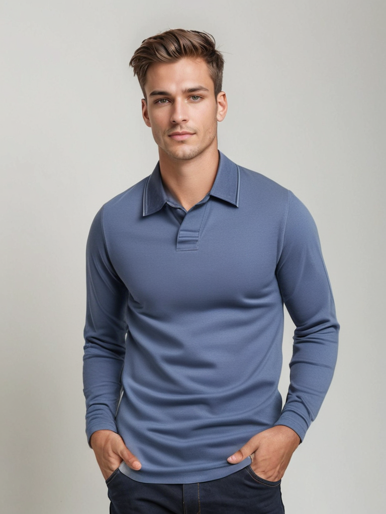 Herren Poloshirt Langarm Einfarbig Mit Kragen - BerlinGlamour