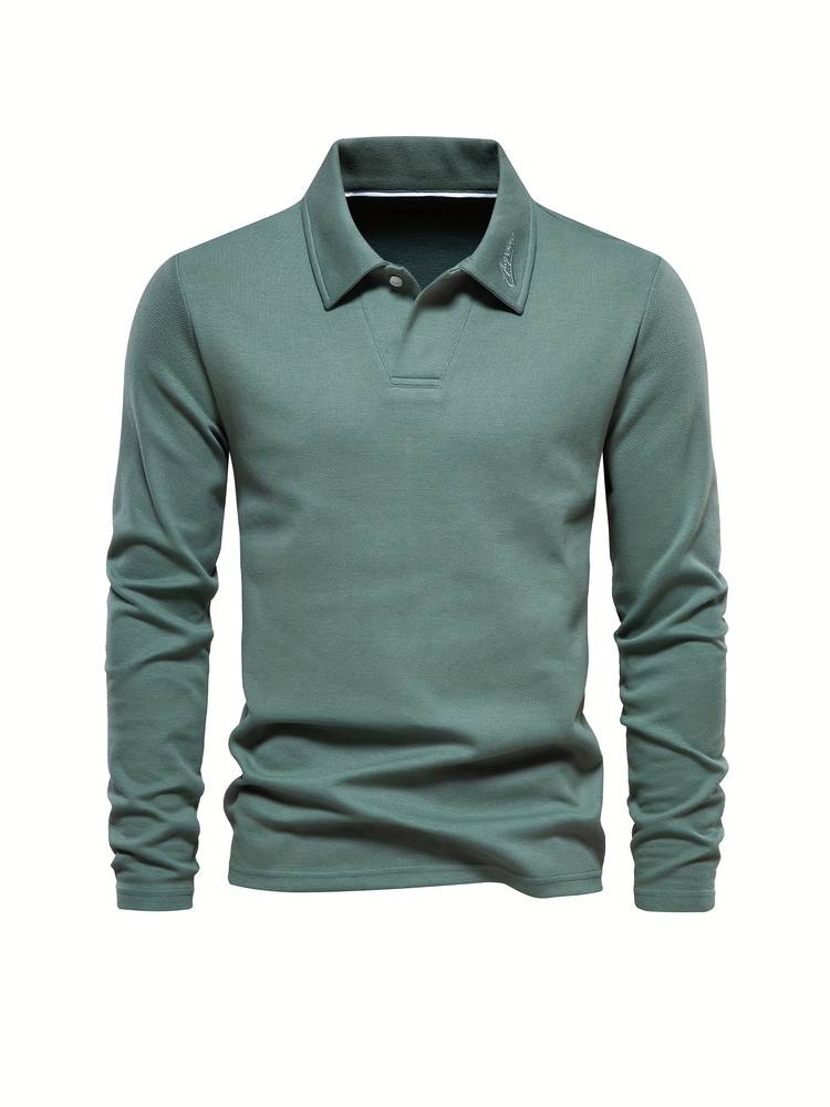 Herren-Poloshirt | Mit Kragen | Einfarbig | Langarmshirts | Langarm-T-Shirts-Grün-S-Chaps Herrenmode