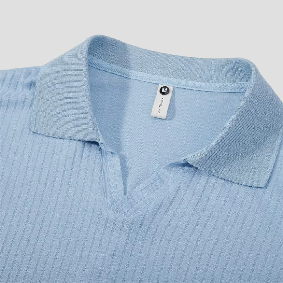 Herren-Poloshirt aus Baumwolle mit langen Ärmeln, Slim Fit, geripptes Oberteil mit V-Ausschnitt 8