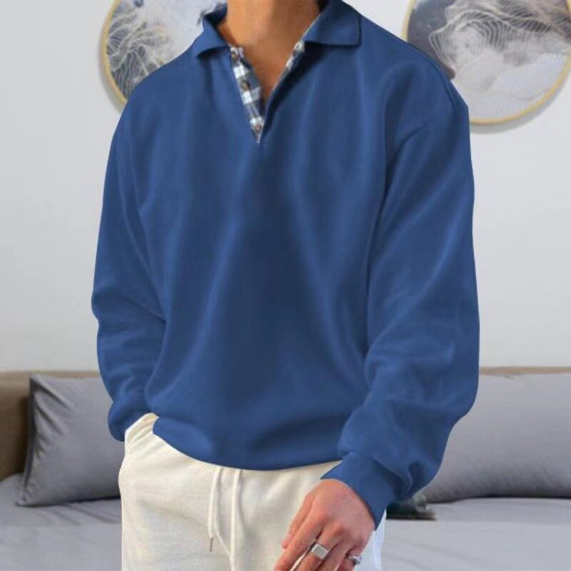 Herren-Pullover | Knopfleiste am Halsausschnitt | Lockere Passform | Sweatshirt mit Kragen | Polo-Pullover-Dunkelblau-M-Chaps Herrenmode