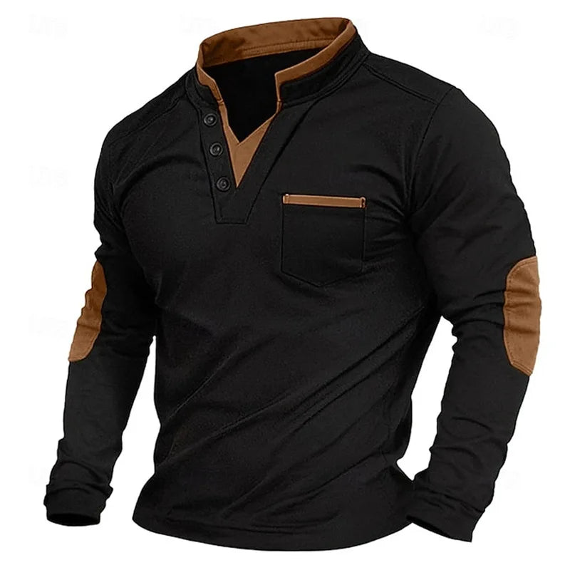 Herren Pullover Sweatshirt V-Ausschnitt mit Patches - BerlinGlamour