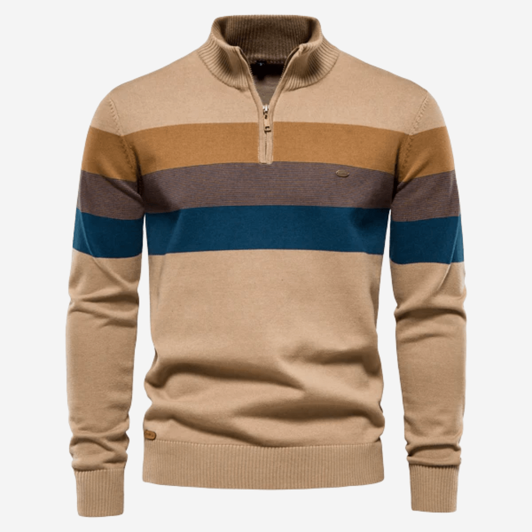 Herren Pullover Stripes Viertelreißverschluss Gestrickt - BerlinGlamour