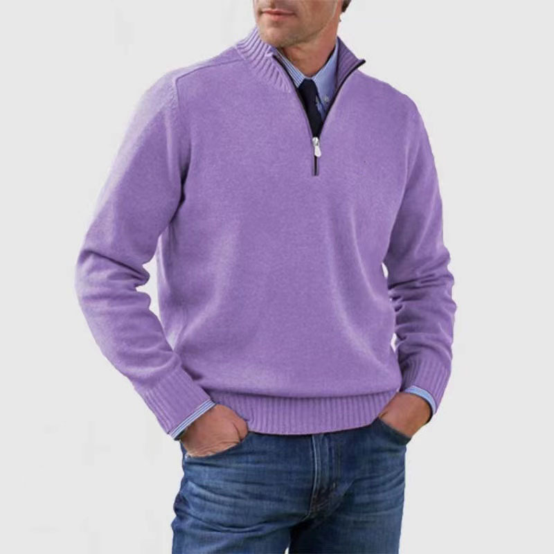 Herren-Pullover mit halbem Reißverschluss | Gestrickt | Langarm | Pullover mit Viertelreißverschluss | Herren-Pullover mit Viertelreißverschluss-Lila-M-Chaps Herrenmode