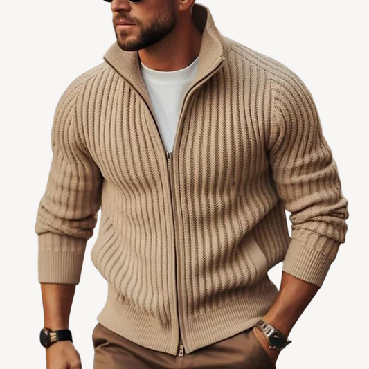Herren-Pulloverjacke mit Reißverschluss und Rippenmuster | Loravelle 0