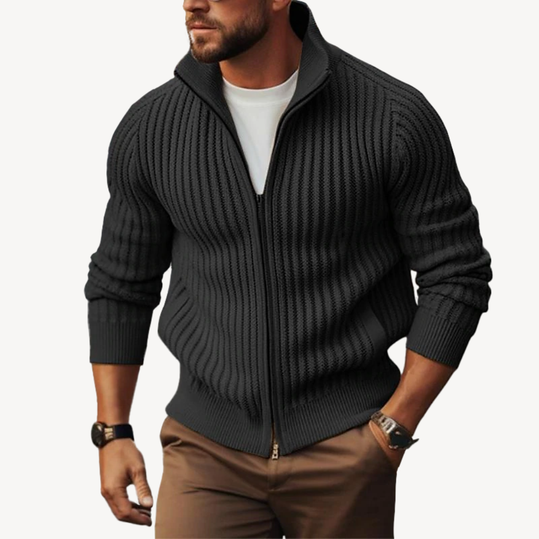 Herren-Pulloverjacke mit Reißverschluss und Rippenmuster | Loravelle 1