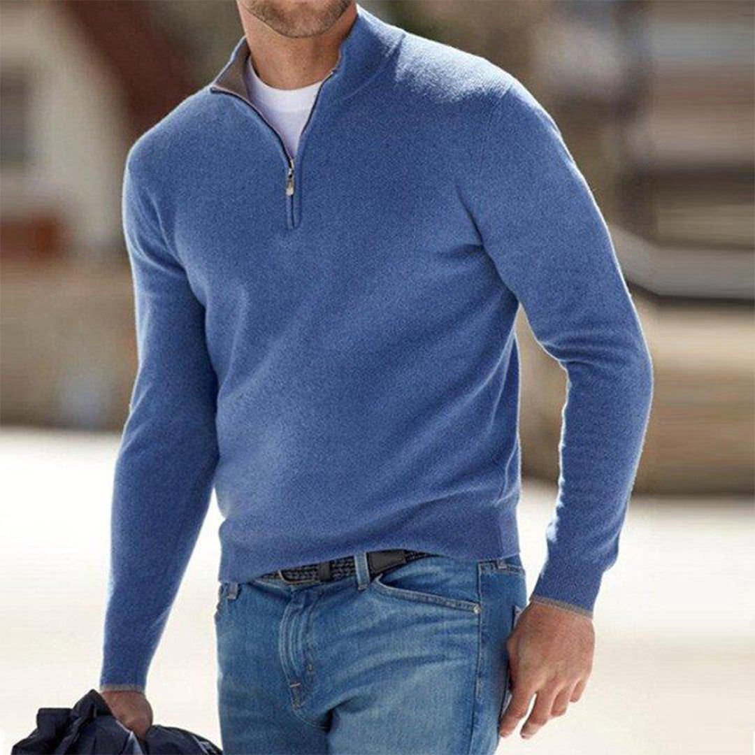 Herren Quarter Zip Pullover - Gestrickt - Pullover - Polo Pullover - Herren Half Zip Pullover-Blau-S-Chaps Herrenmode