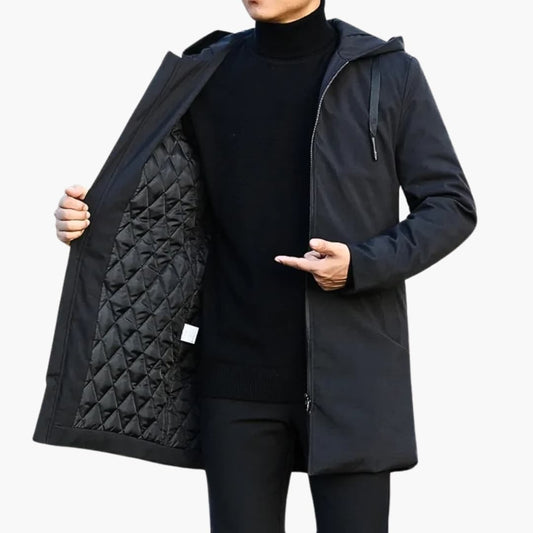 Herren-Regenjacke mit Kapuze, Steppung und durchgehendem Reißverschluss 0