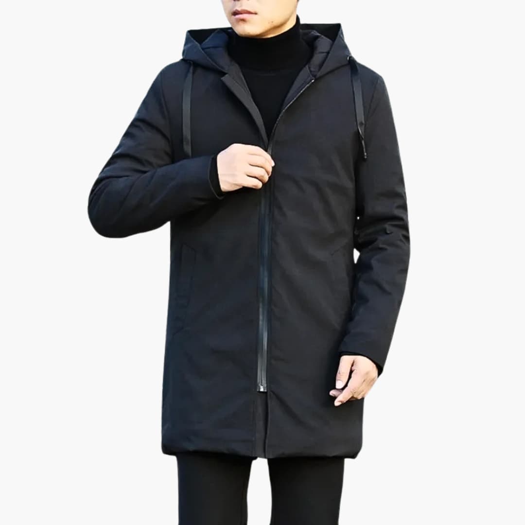 Herren-Regenjacke mit Kapuze, Steppung und durchgehendem Reißverschluss 1