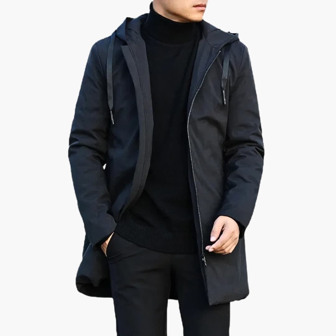 Herren-Regenjacke mit Kapuze, Steppung und durchgehendem Reißverschluss 2