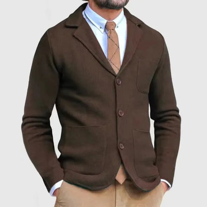 Herren-Strickjacke – Taschen – V-Ausschnitt – Knopfleiste – Strickjacke-Dunkelbraun-S-Chaps Herrenmode