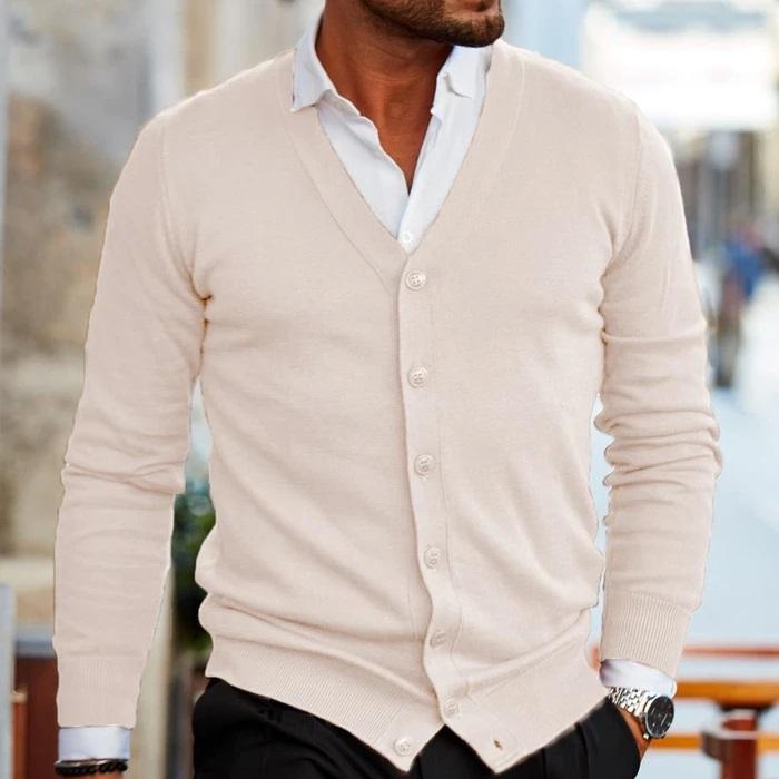Herren-Strickjacke – V-Ausschnitt – zum Knöpfen – Strickjacke – Cardigan-Pullover-Chaps Herrenmode