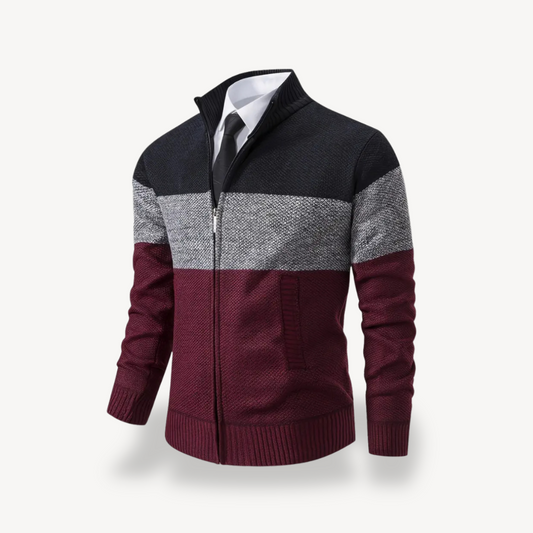 Herren-Strickjacke mit Reißverschluss und Farbblock | Loravelle 0