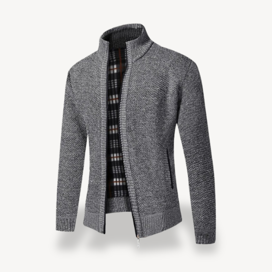 Herren-Strickjacke mit Reißverschluss und Fleecefutter 0