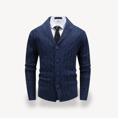 Herren-Strickjacke mit Schalkragen und Zopfmuster | Loravelle 0