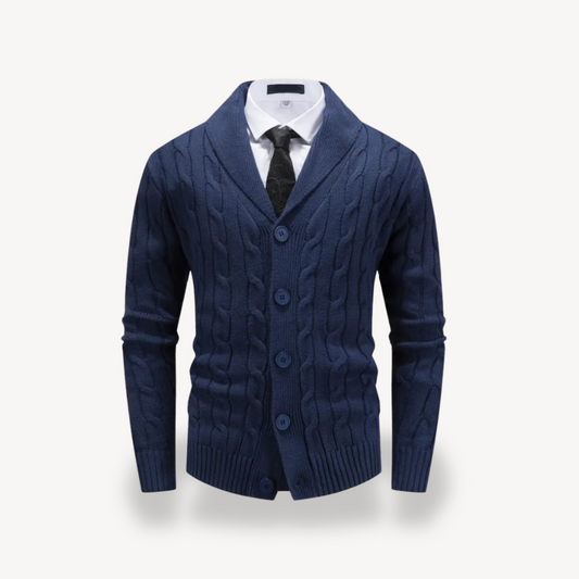 Herren-Strickjacke mit Schalkragen und Zopfmuster | Loravelle 0