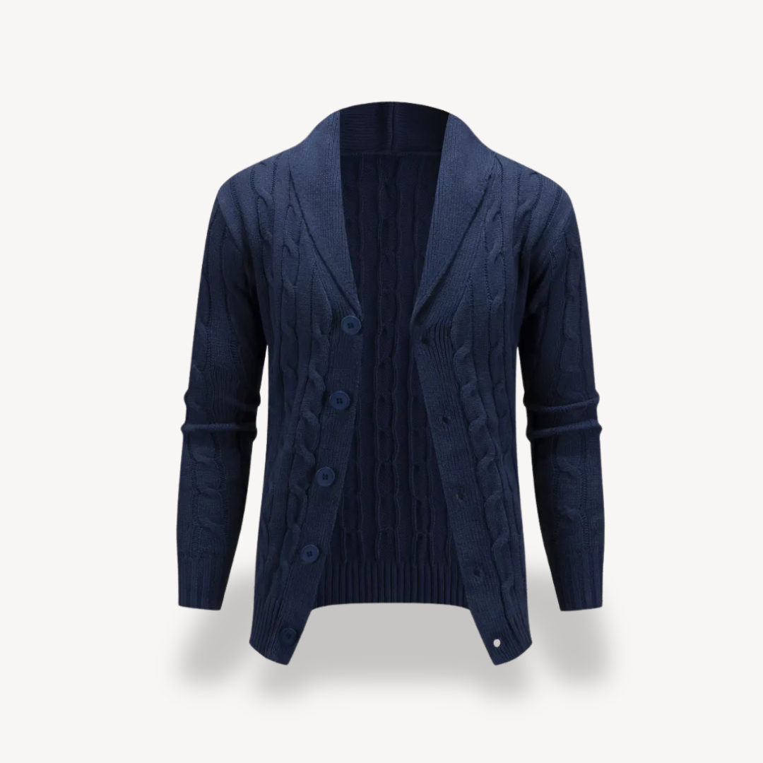 Herren-Strickjacke mit Schalkragen und Zopfmuster | Loravelle 1