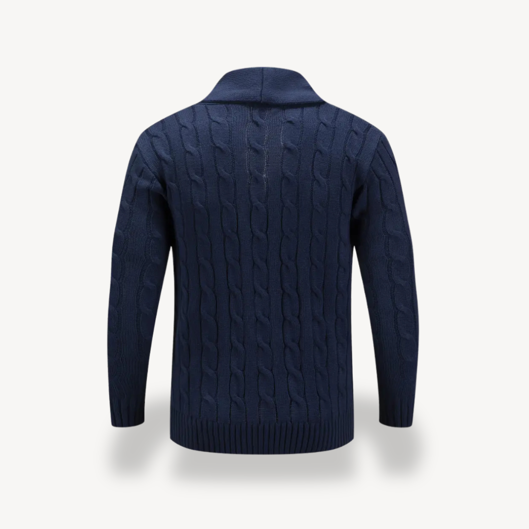 Herren-Strickjacke mit Schalkragen und Zopfmuster | Loravelle 2