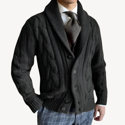 Herren-Strickjacke mit Zopfmuster und Schalkragen | Loravelle 0