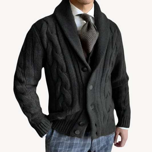Herren-Strickjacke mit Zopfmuster und Schalkragen | Loravelle 0