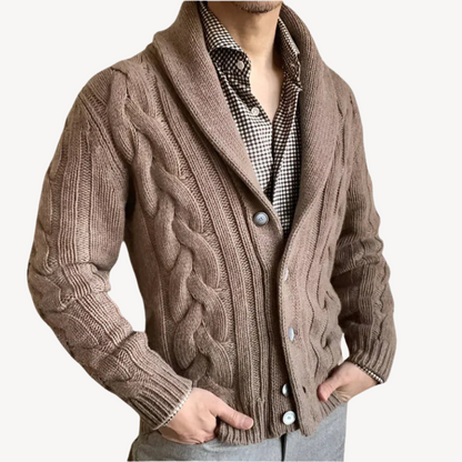 Herren-Strickjacke mit Zopfmuster und Schalkragen | Loravelle 1