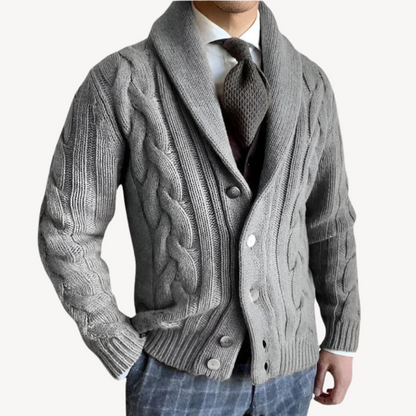 Herren-Strickjacke mit Zopfmuster und Schalkragen | Loravelle 2