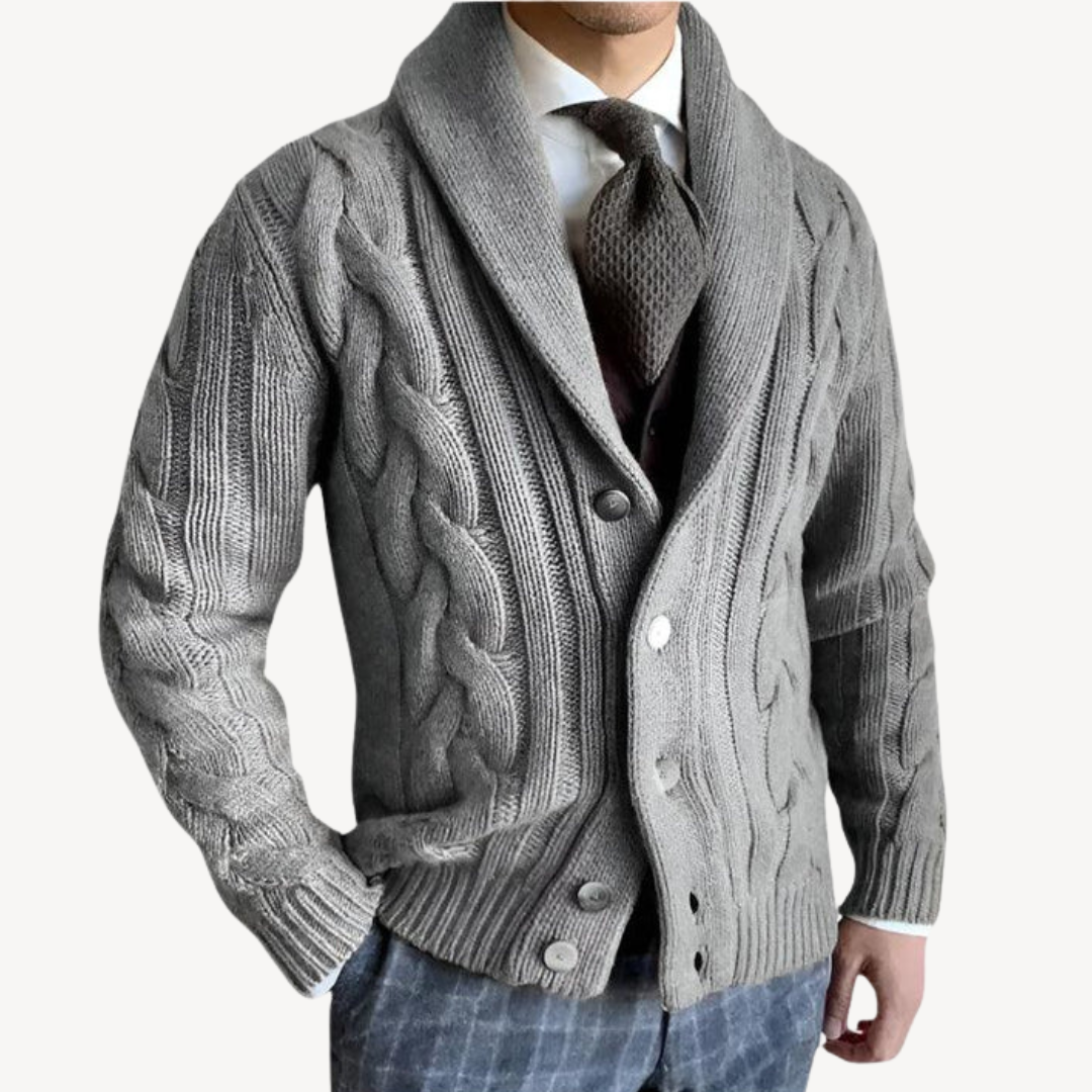 Herren-Strickjacke mit Zopfmuster und Schalkragen | Loravelle 2