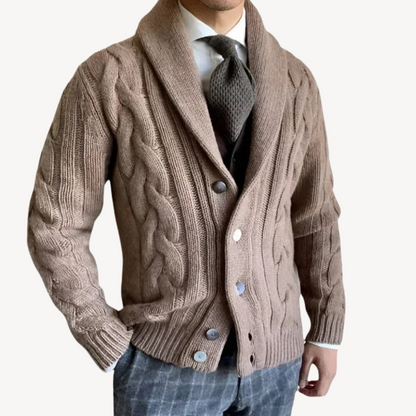 Herren-Strickjacke mit Zopfmuster und Schalkragen | Loravelle 3