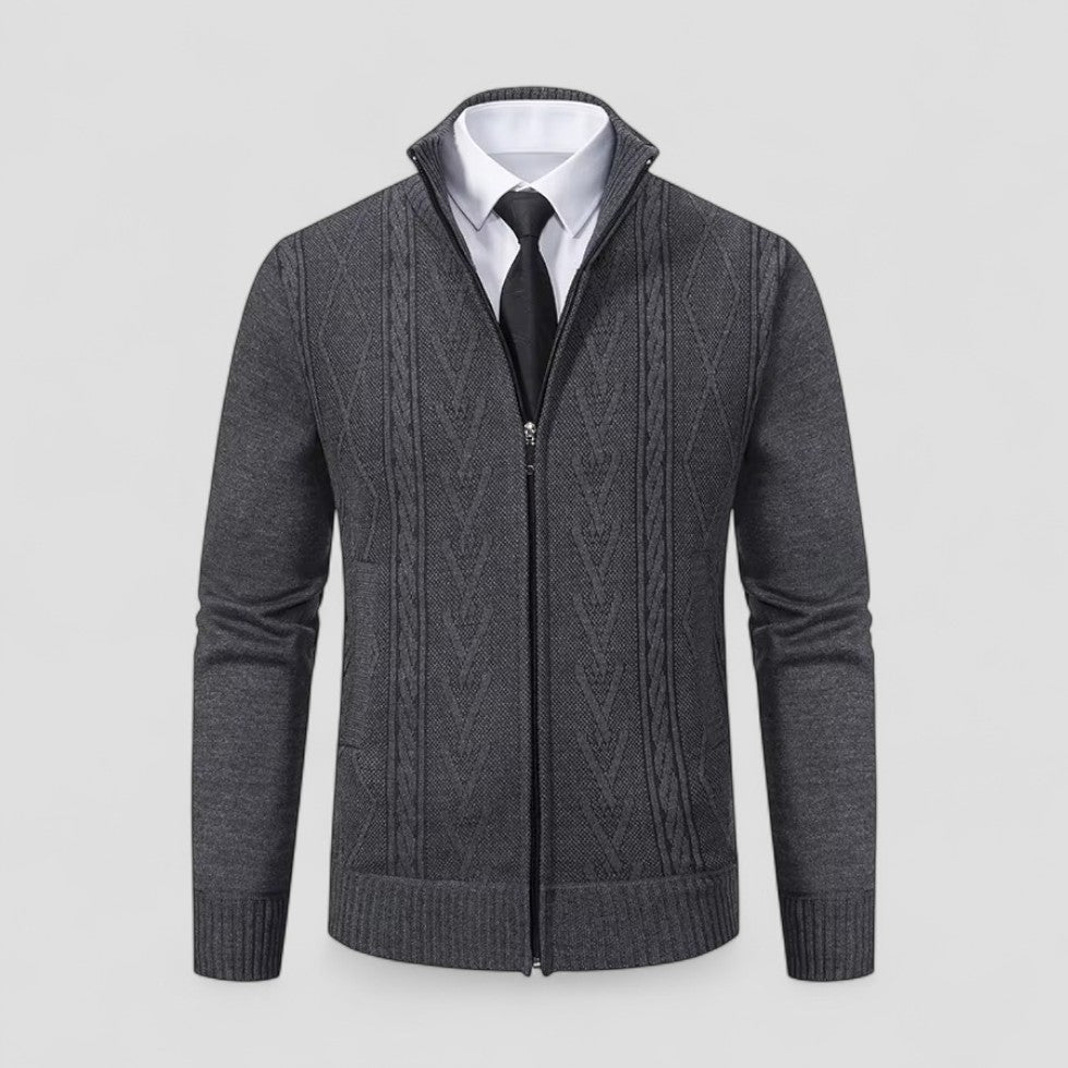 Herren-Strickpullover aus Kaschmir mit durchgehendem Reißverschluss und strukturiertem Muster 0