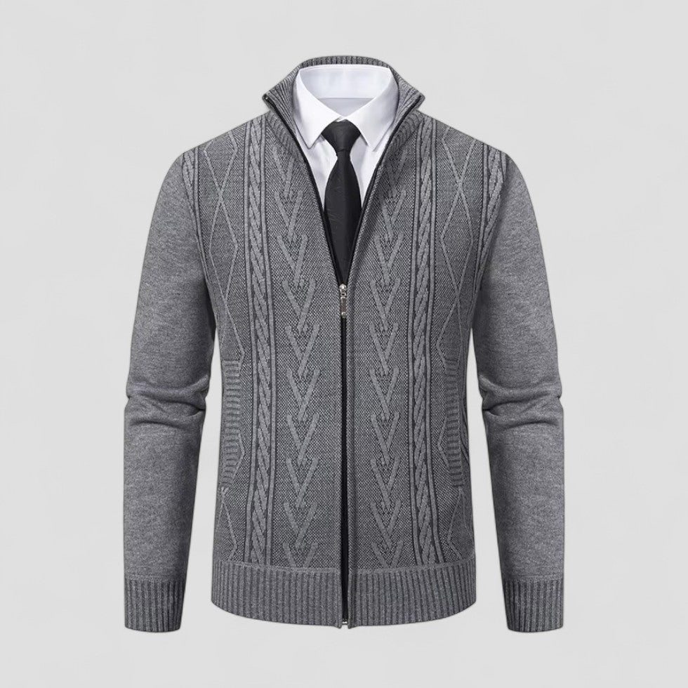 Herren-Strickpullover aus Kaschmir mit durchgehendem Reißverschluss und strukturiertem Muster 1